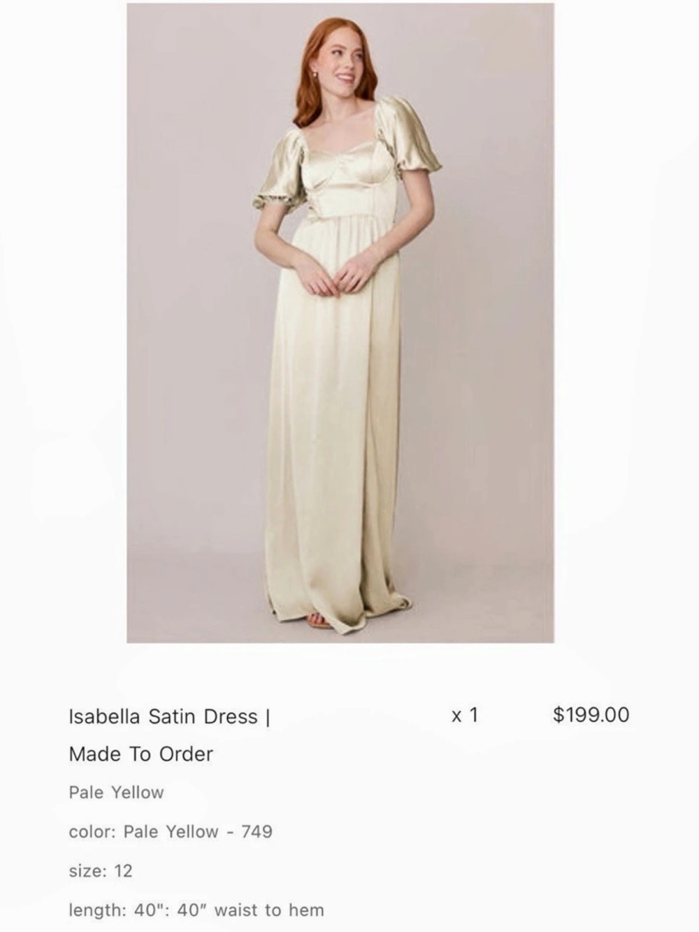 Revelry Isabella Satin Dress Maxi in Yellow, Size 12